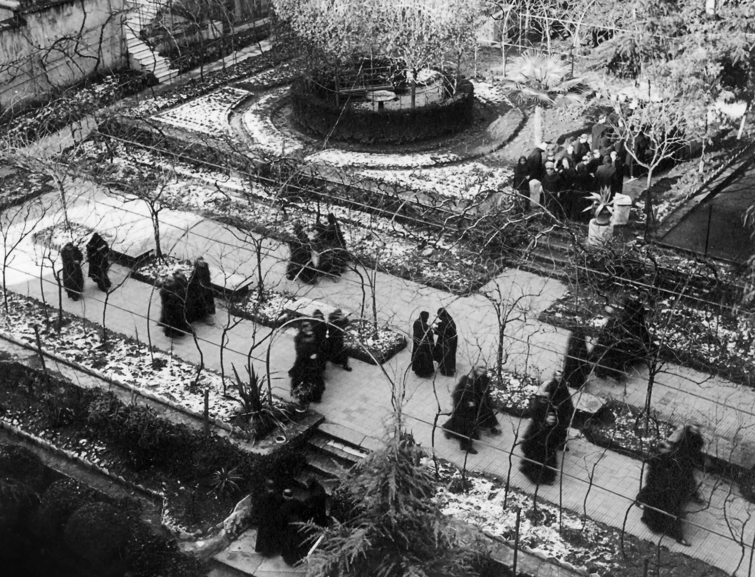 Archival photograph — aerial view of courtyard garden