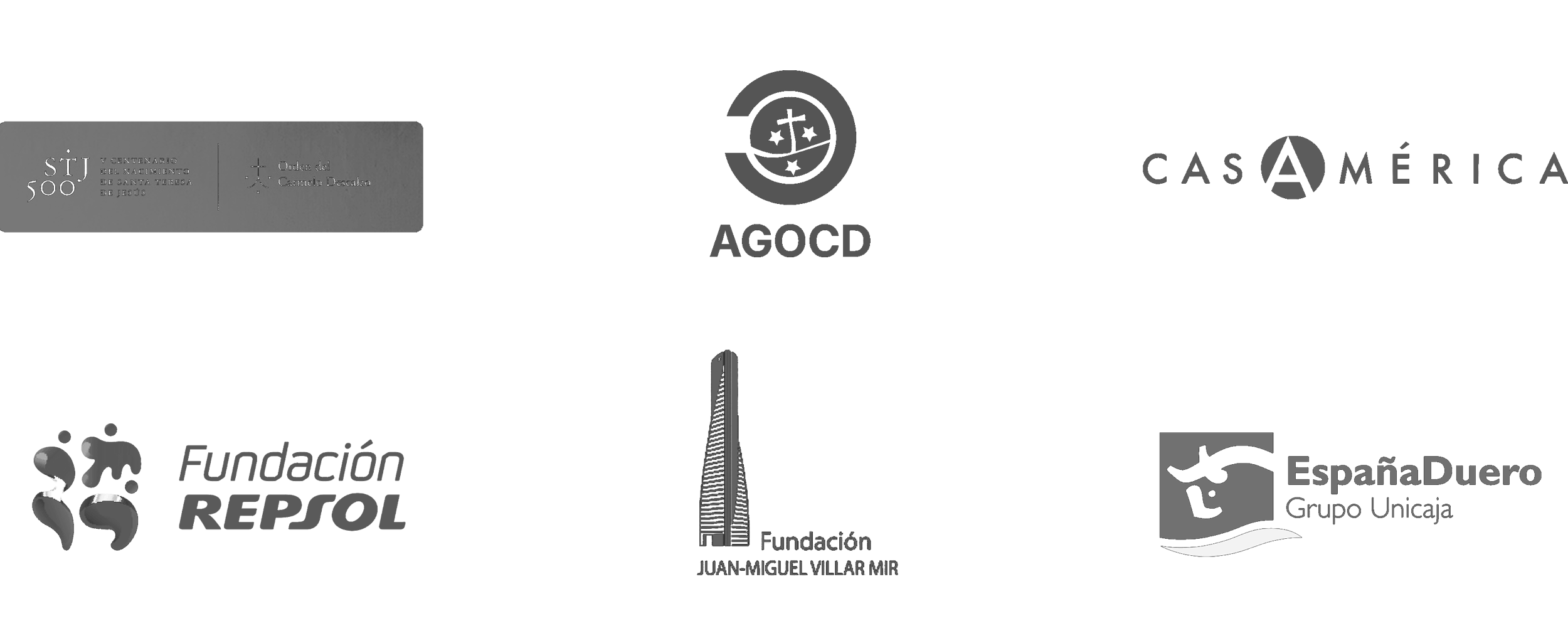 Institutional logos — Fundación V Centenario STJ, AGOCD, Casa de América, Fundación Repsol, Fundación Juan-Miguel Villar Mir, EspañaDuero