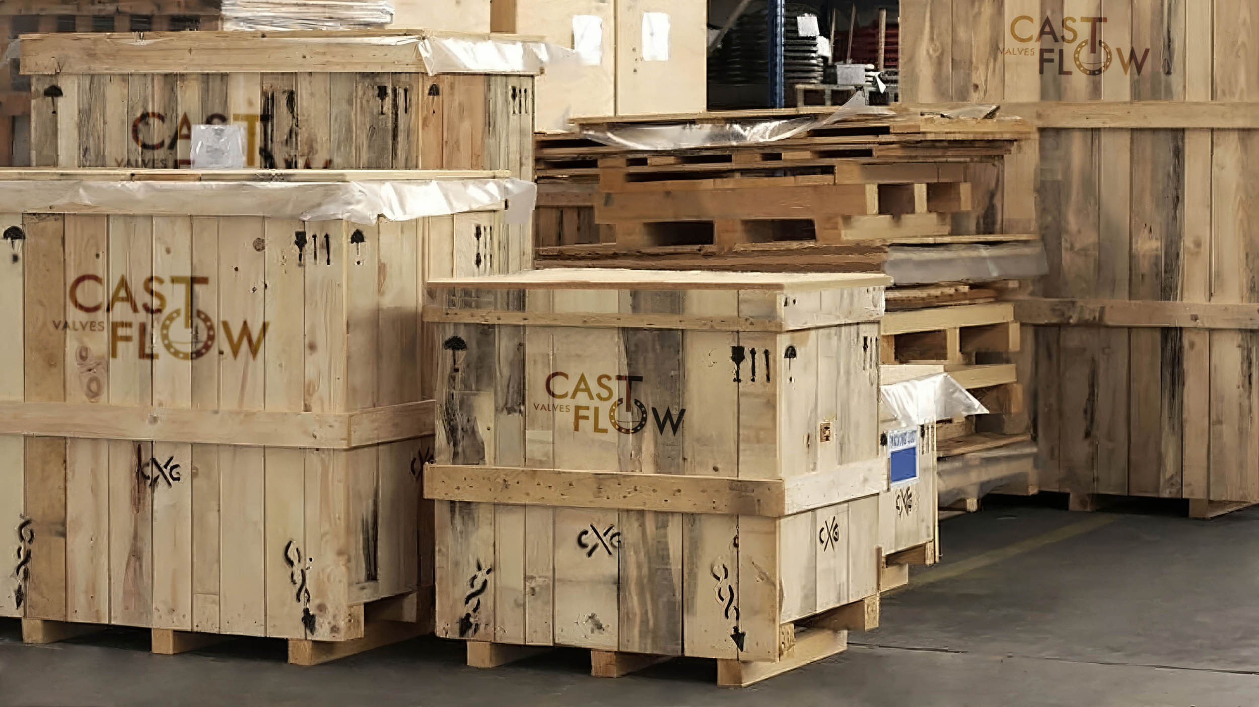 CastFlow branded wooden crates ready for shipment