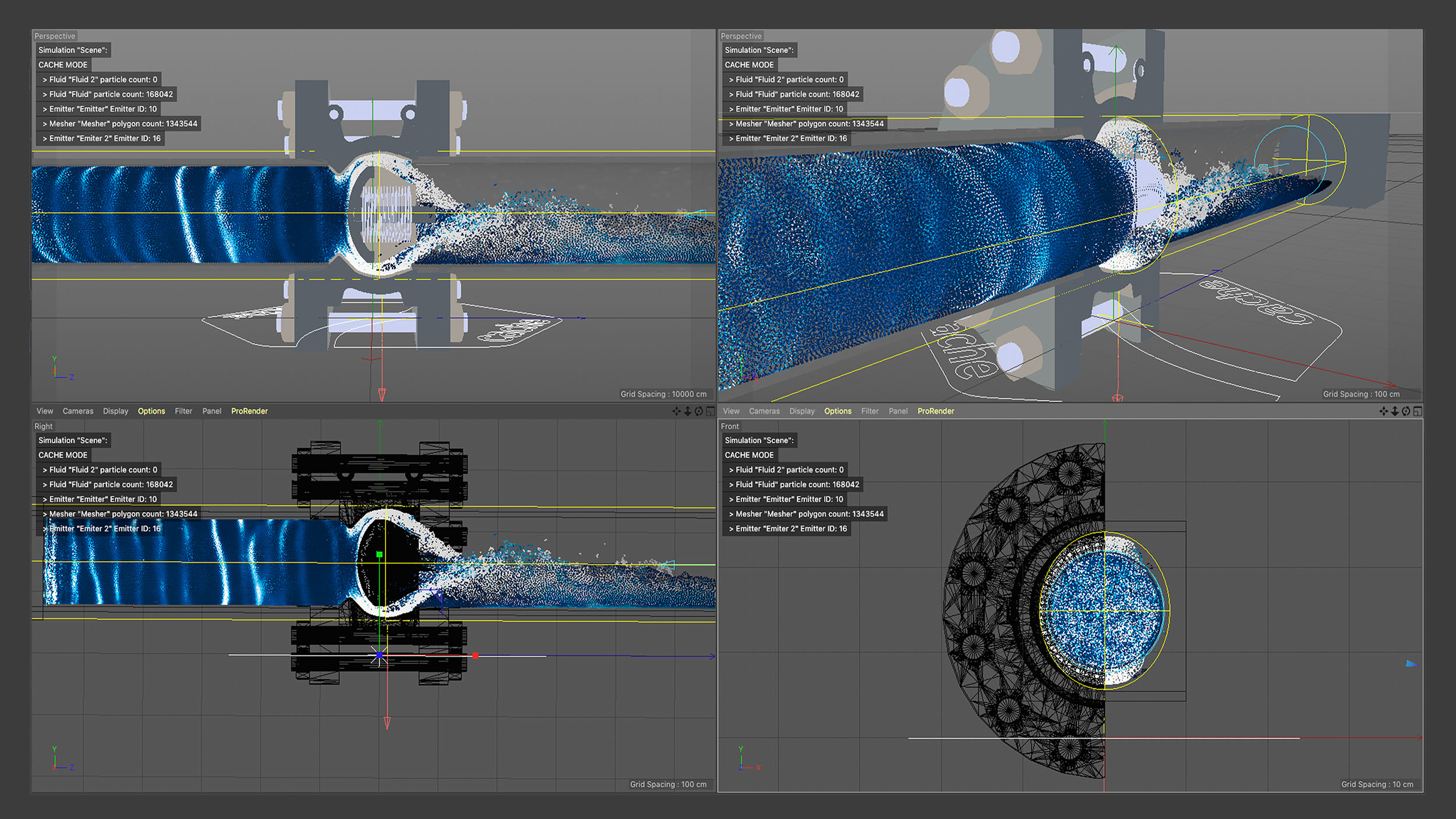 3D animation software interface — fluid dynamics simulation build
