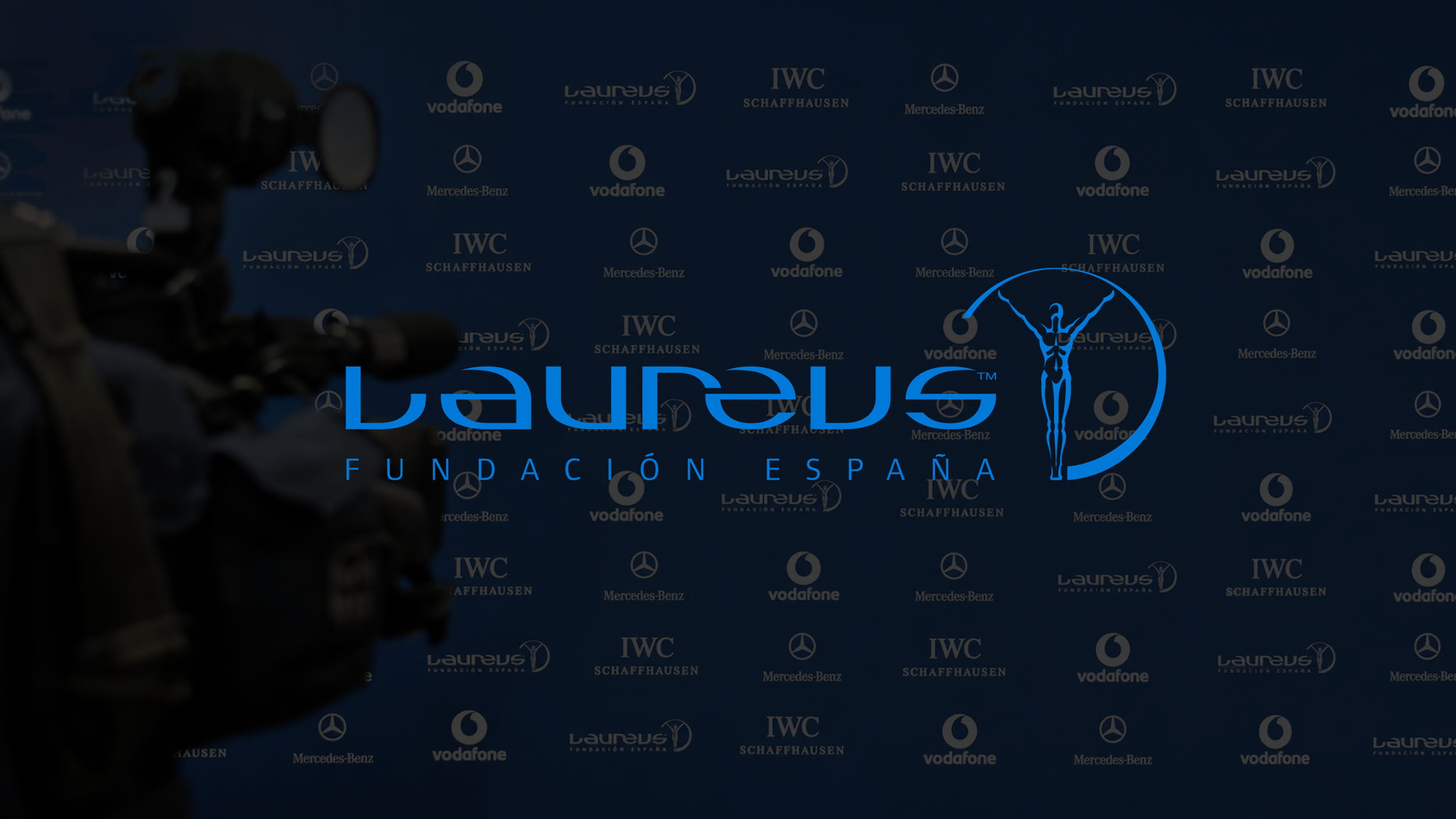 Fundación Laureus España — brand mark on photo mosaic, sport for good campaign imagery