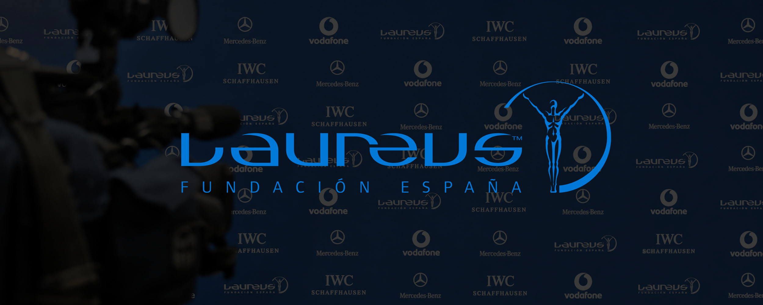 Fundación Laureus España — brand mark on photo mosaic, sport for good campaign imagery