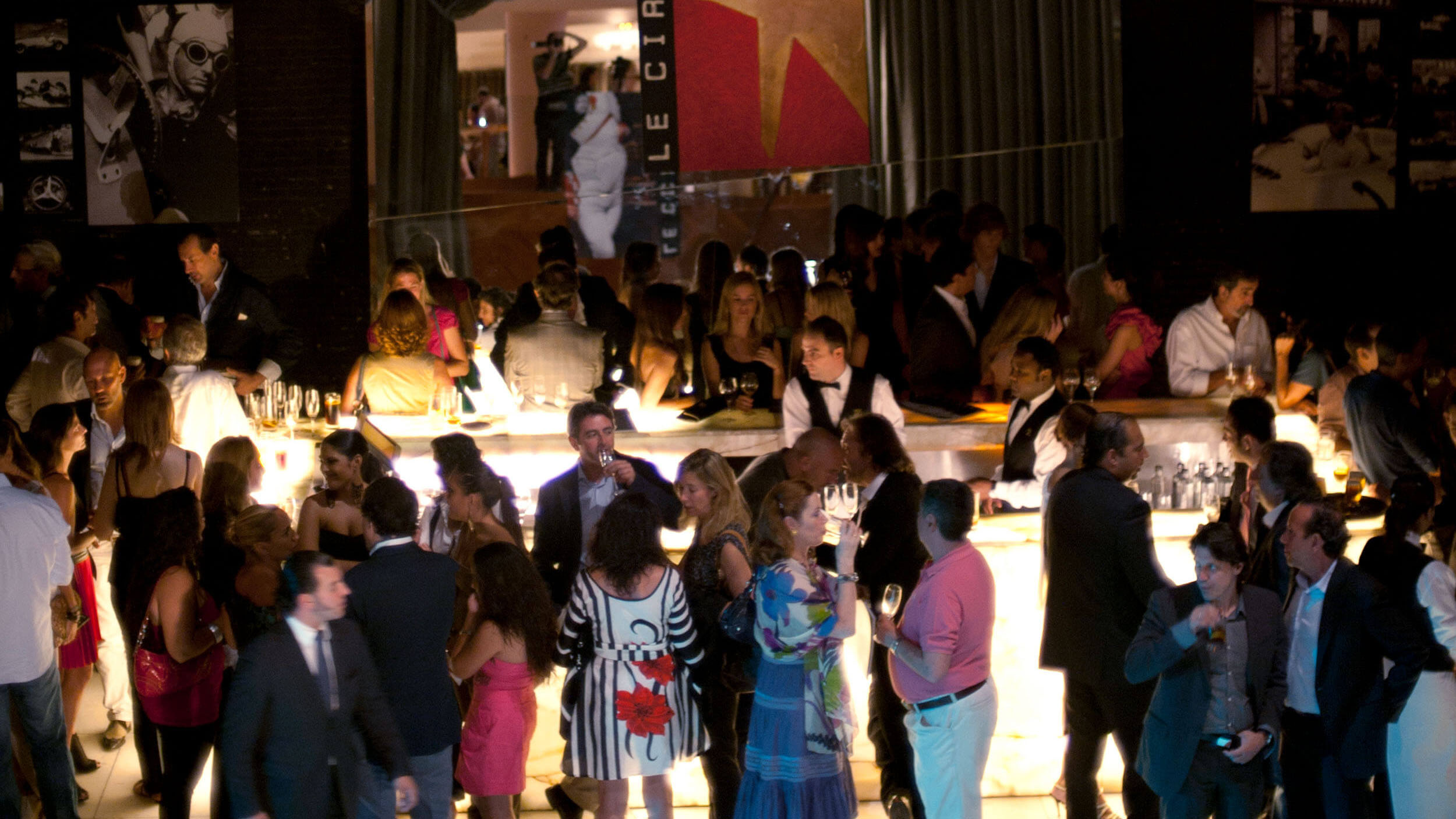 Wide view of the reception crowd at a Le Cirque launch event