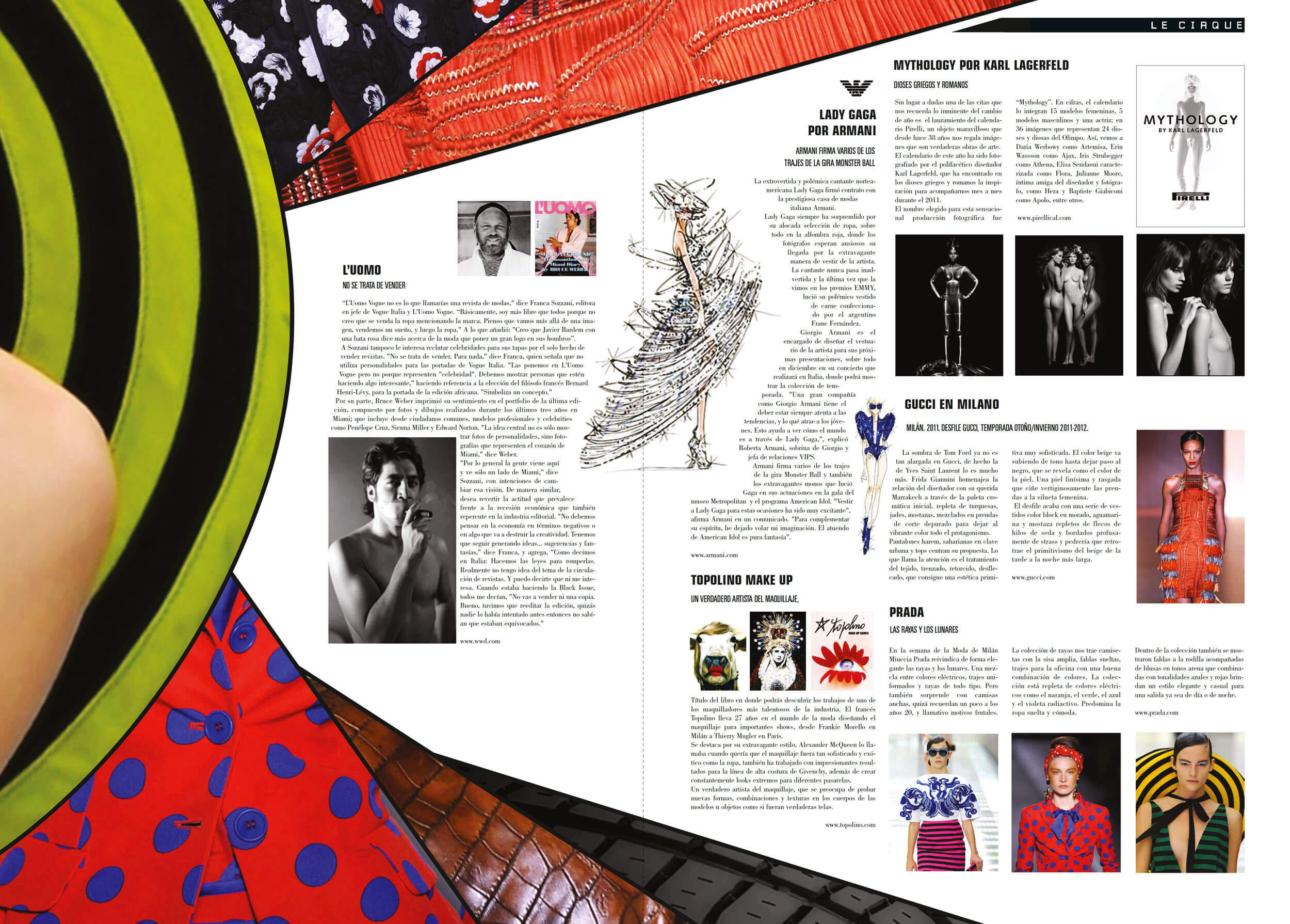Le Cirque spread — colourful circular fashion collage composition