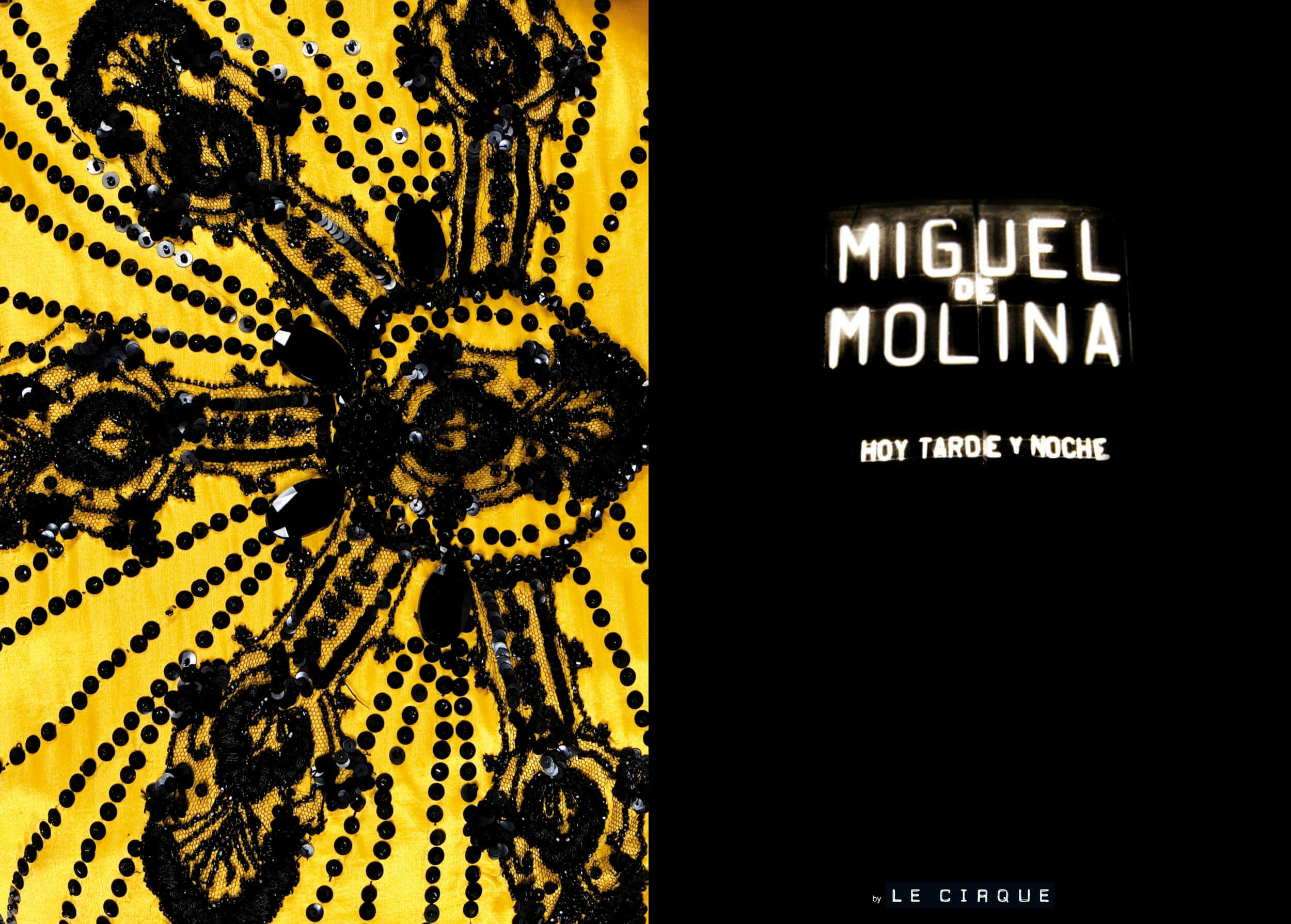 Le Cirque spread — gold sunburst graphic and Miguel Molina title page