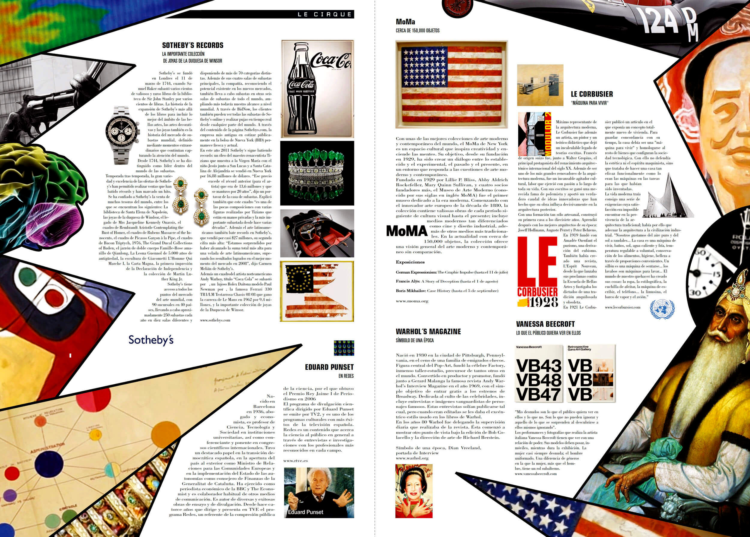 Le Cirque spread — triangular collage with typographic LE mark