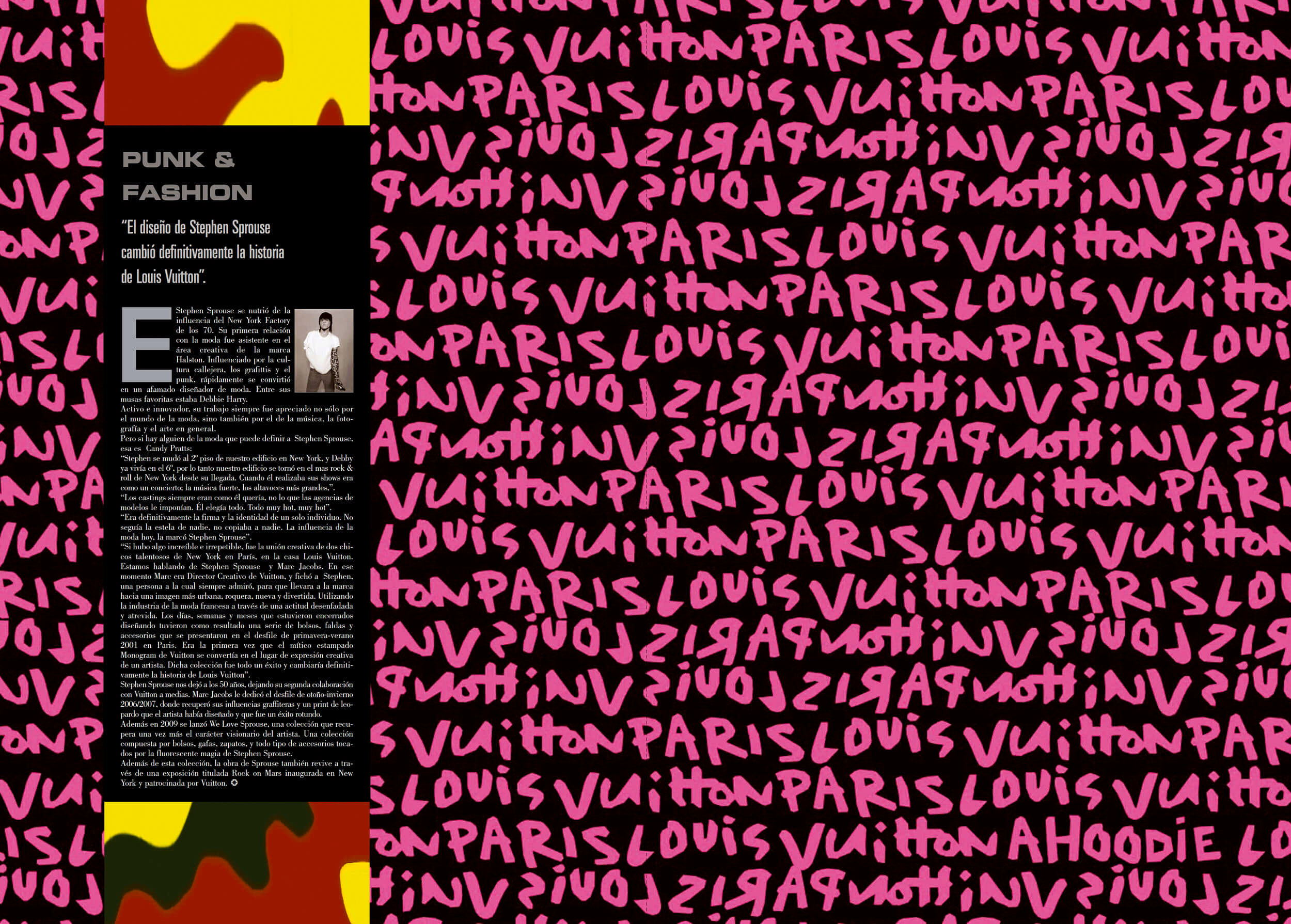 Le Cirque spread — Louis Vuitton Punk & Fashion, text-as-pattern treatment