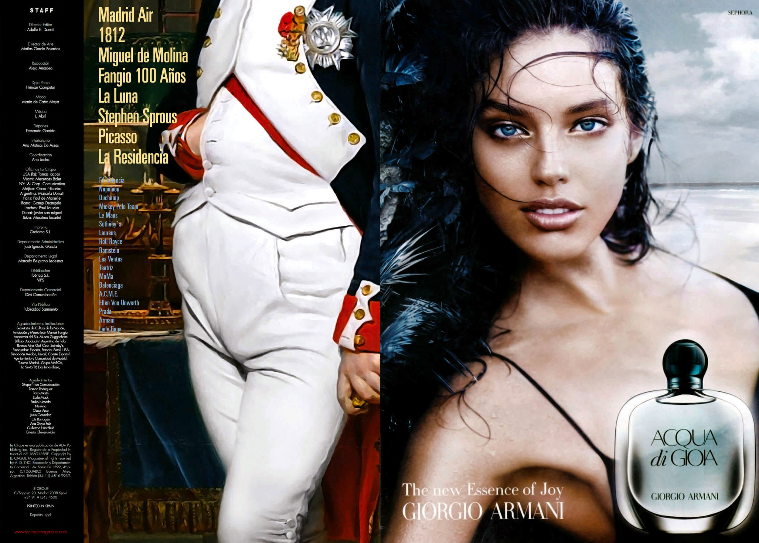 Le Cirque spread — editorial text and Giorgio Armani perfume advertisement