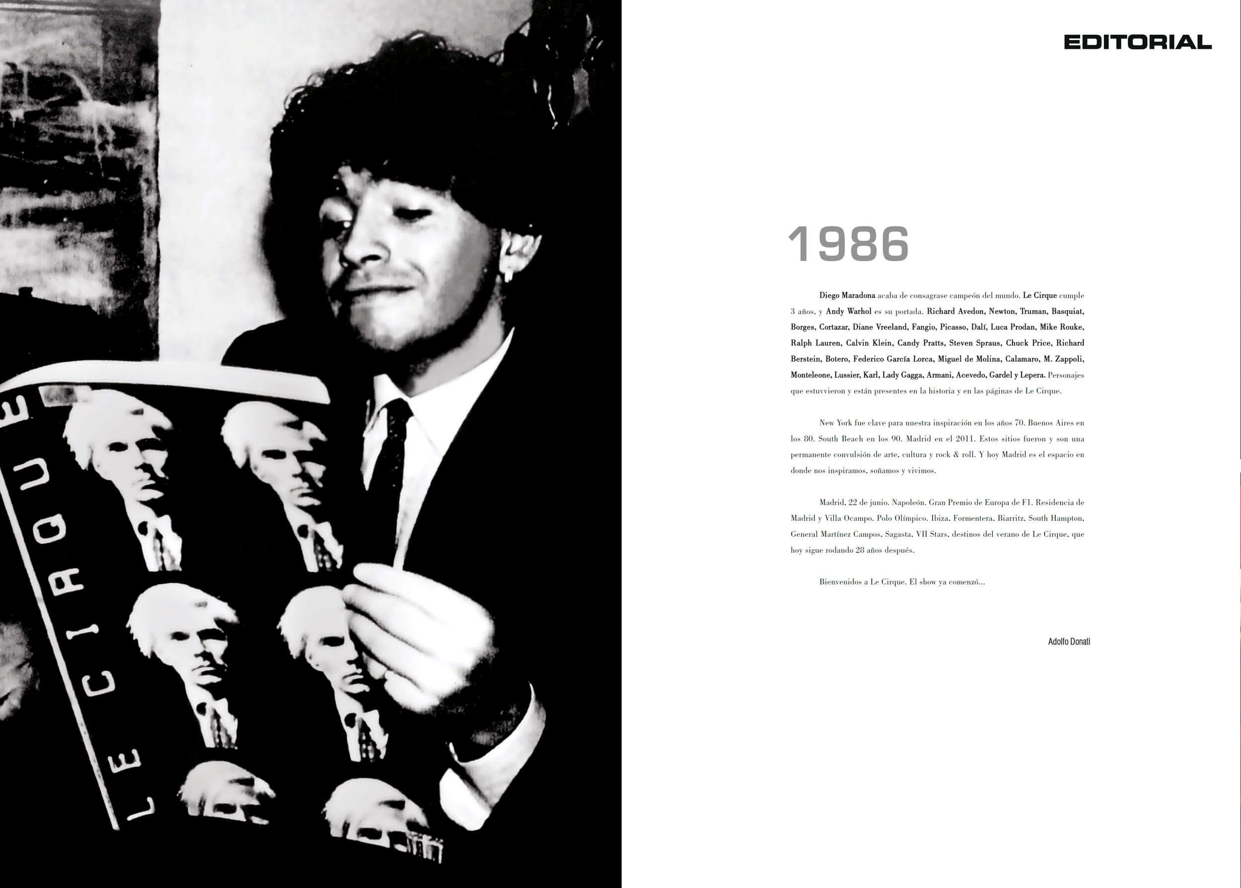 Le Cirque spread — photographer portrait and 1986 editorial page