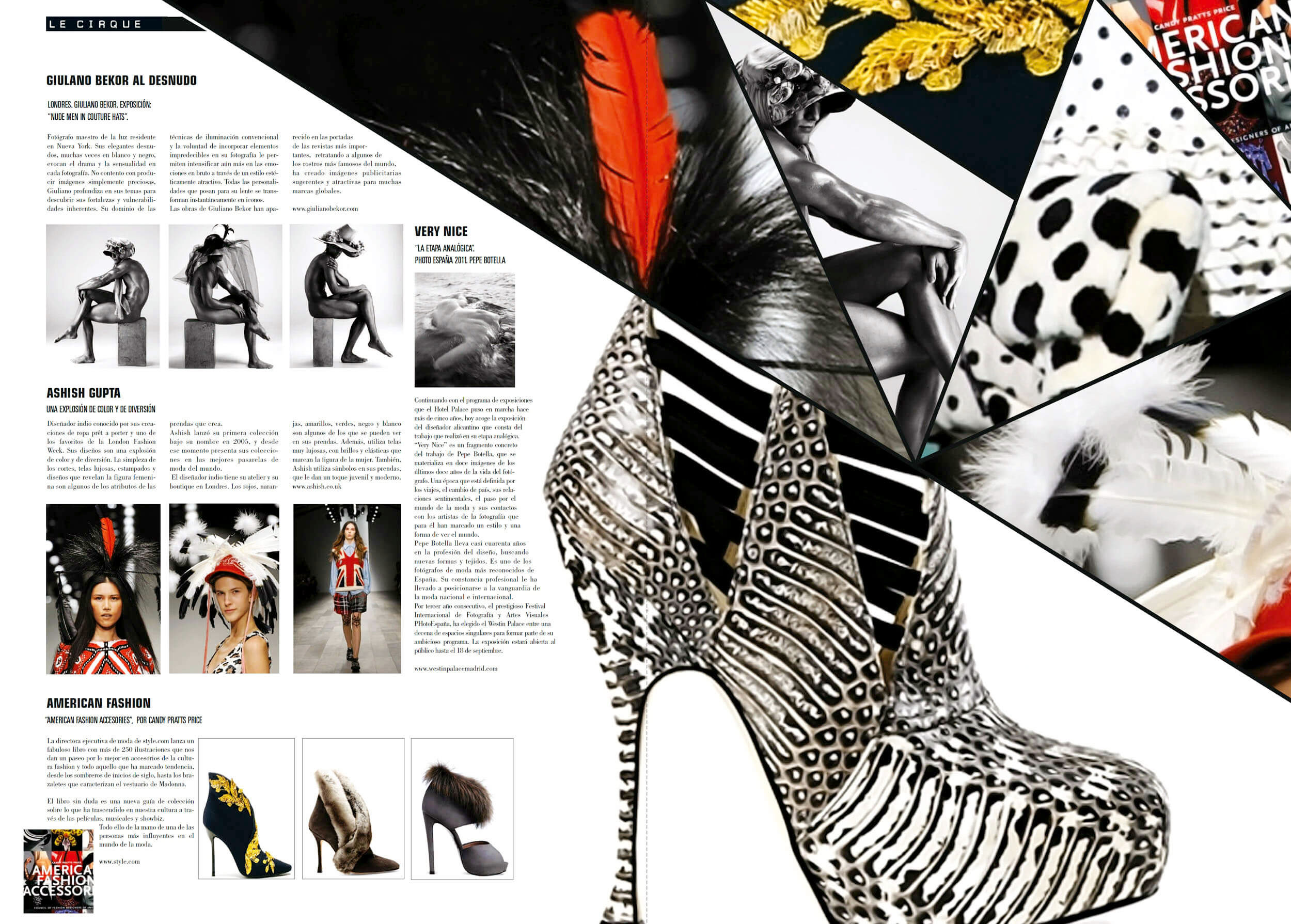 Le Cirque spread — shoe fashion editorial with red graphic accents