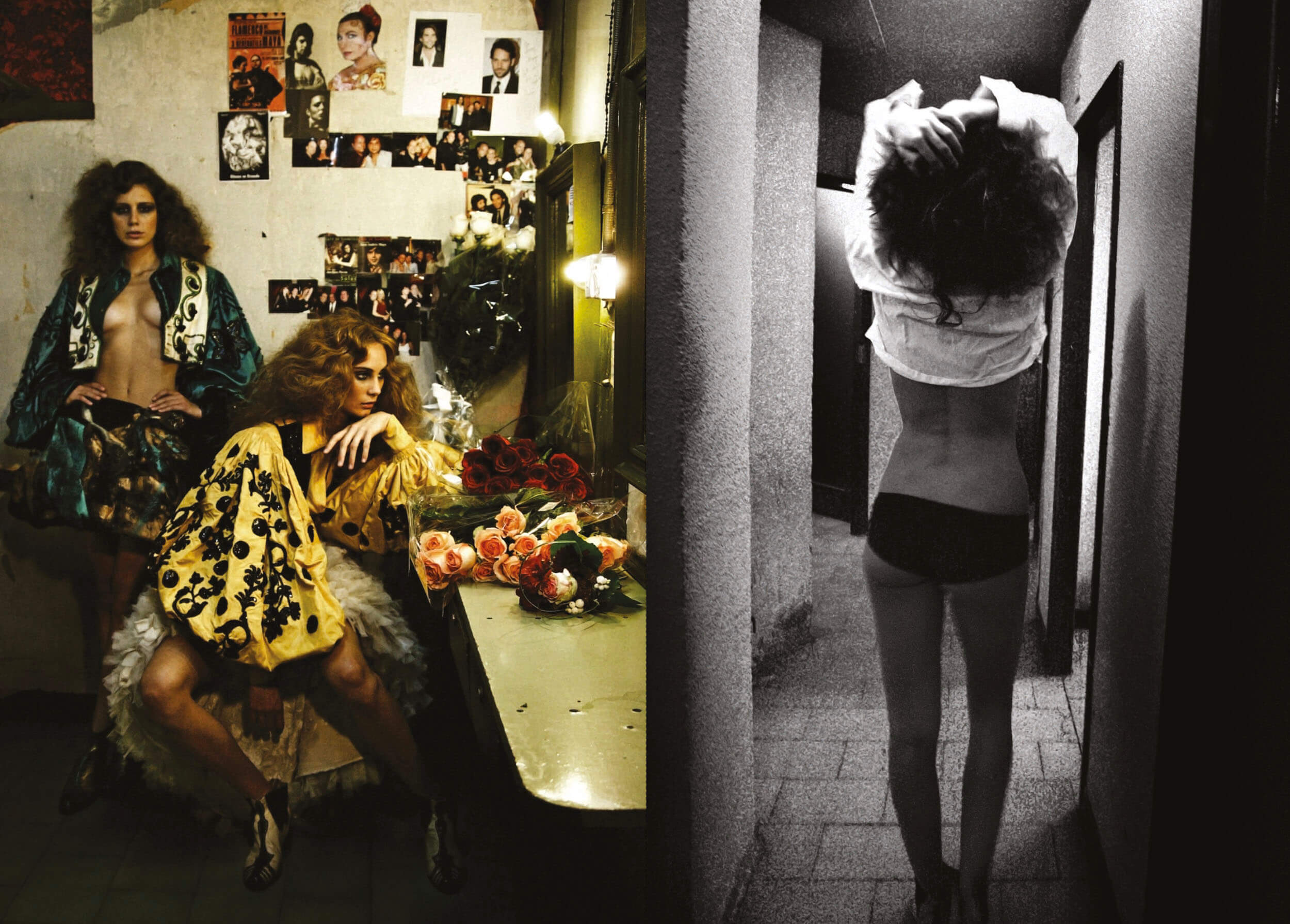 Le Cirque spread — fashion portrait at vanity and black-and-white figure study