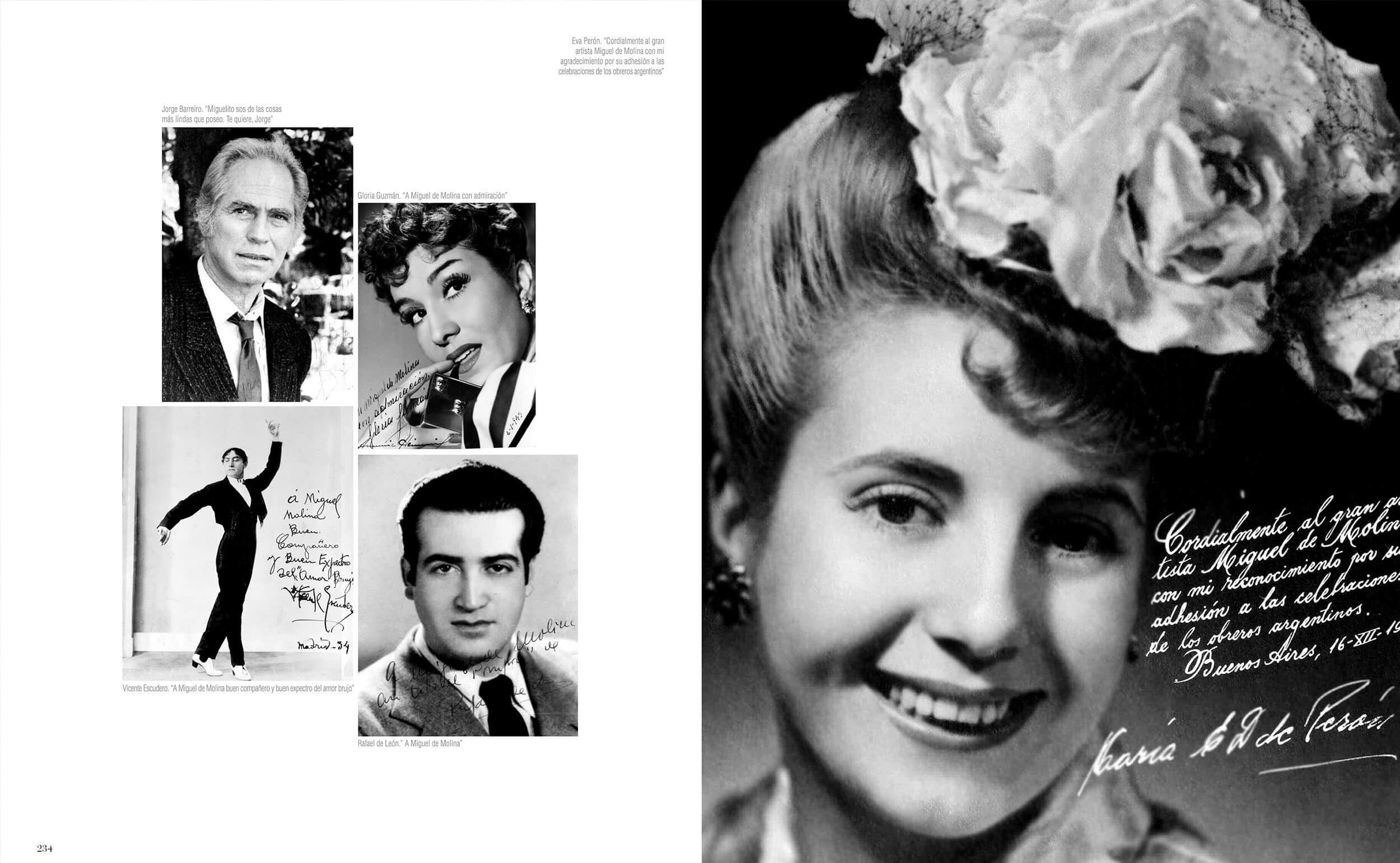 Miguel de Molina — signed dedication photographs, Eva Perón and others