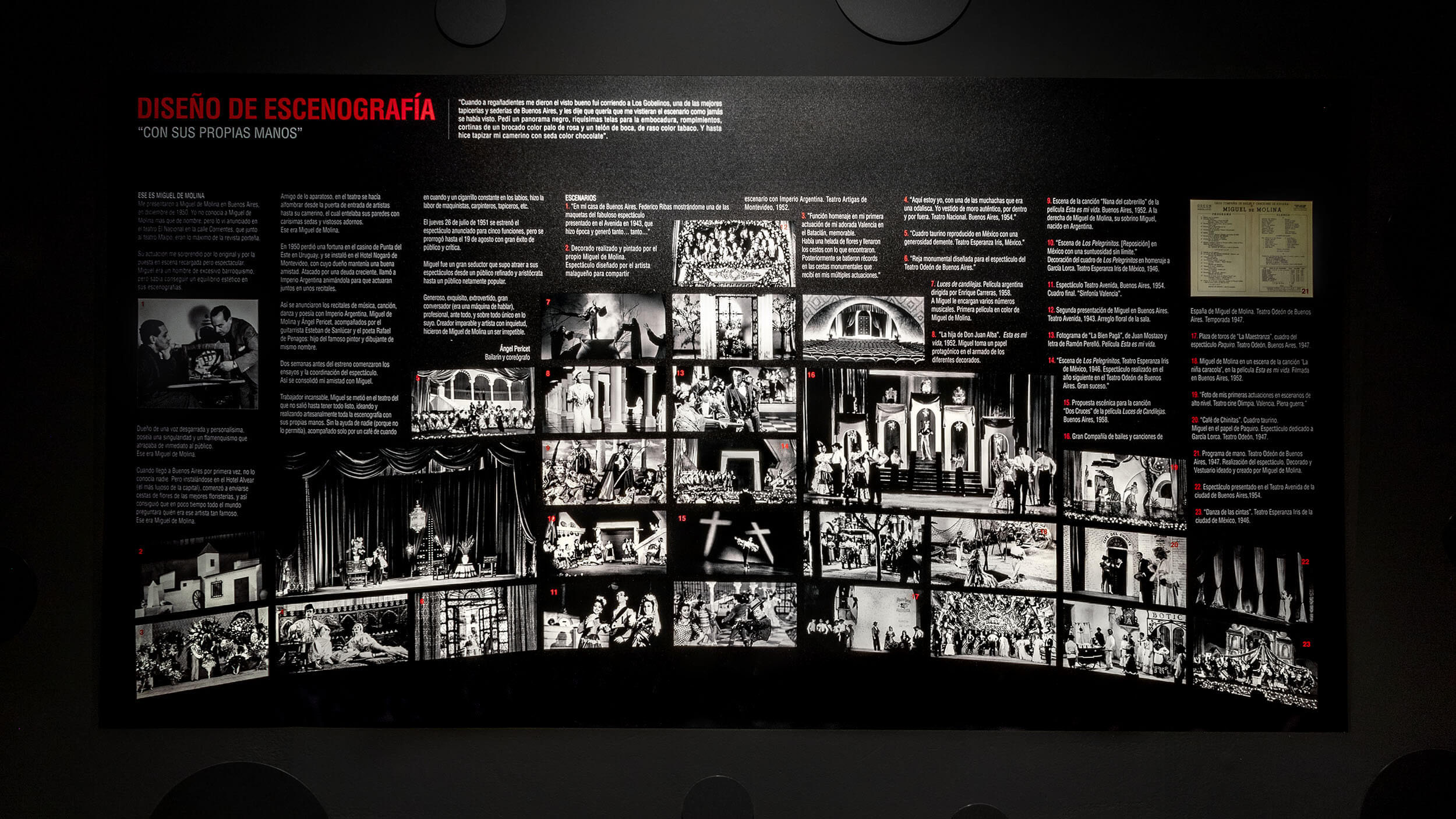 Diseño de Escenografía — stage design panel with archive photographs