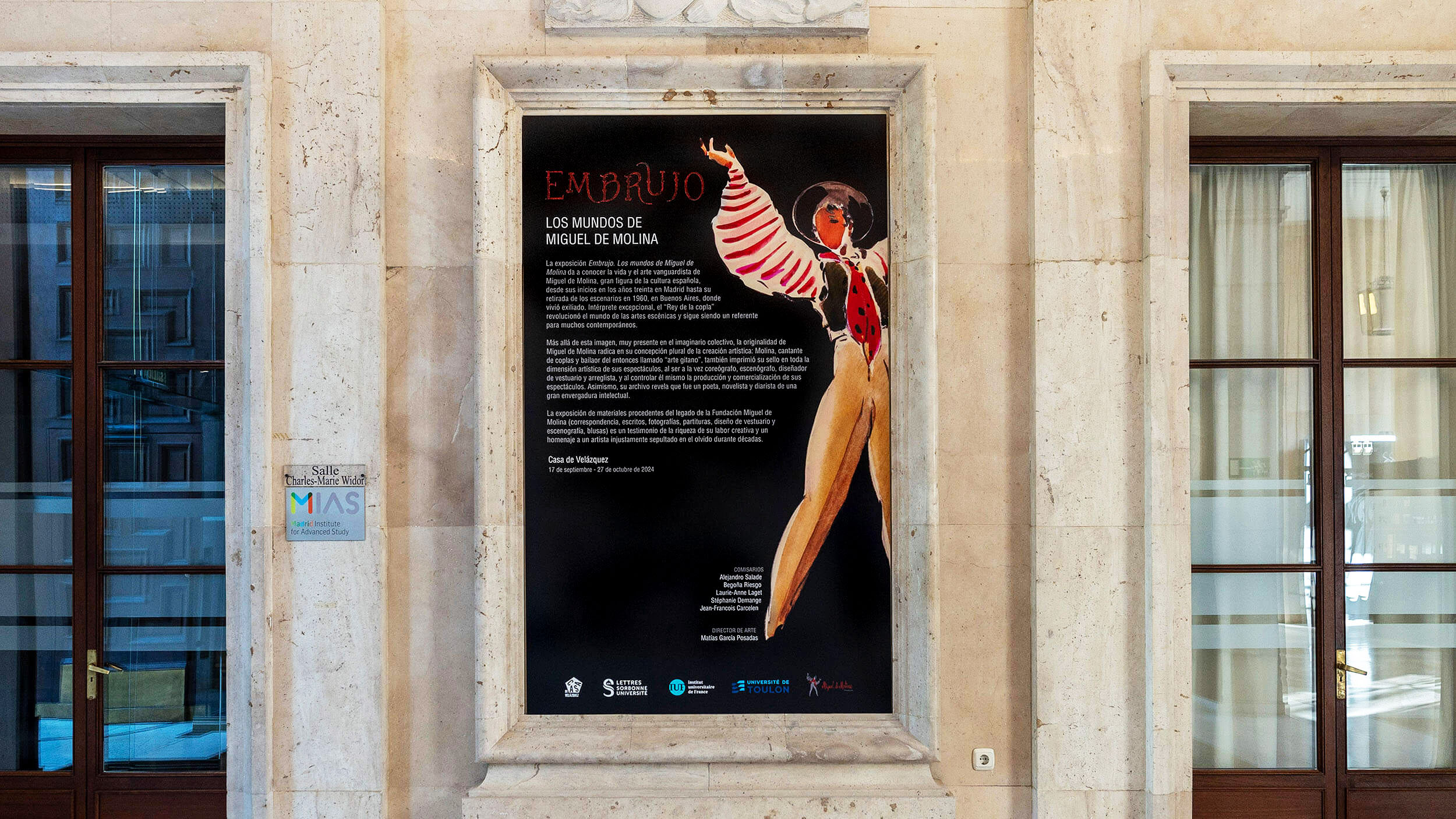 EMBRUJO exhibition poster — Casa de Velázquez building facade
