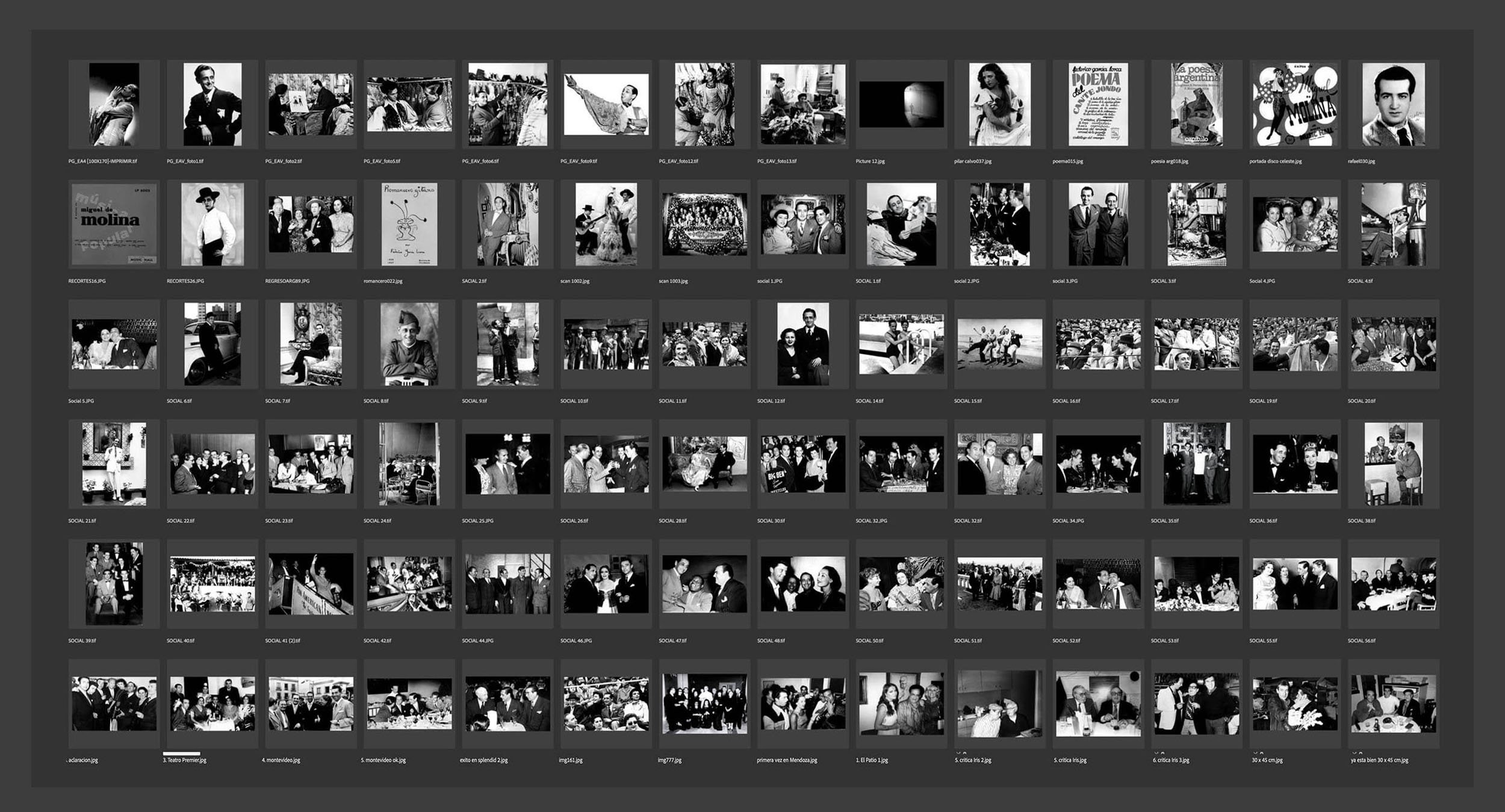 Contact sheet of the Fundación's photographic image library · archival portraits and social photography