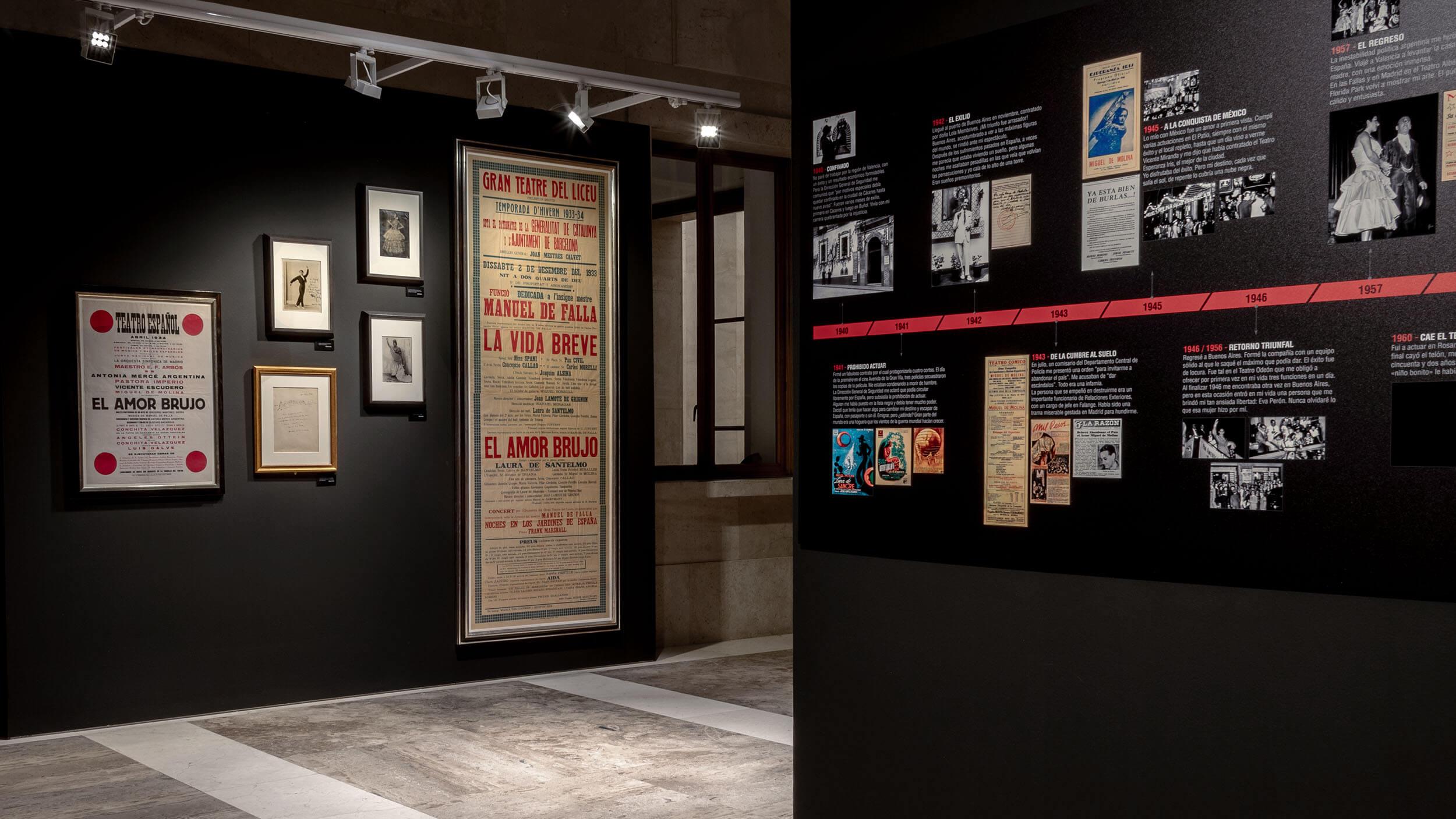 Gran Teatro del Liceo poster wall and exhibition timeline banner