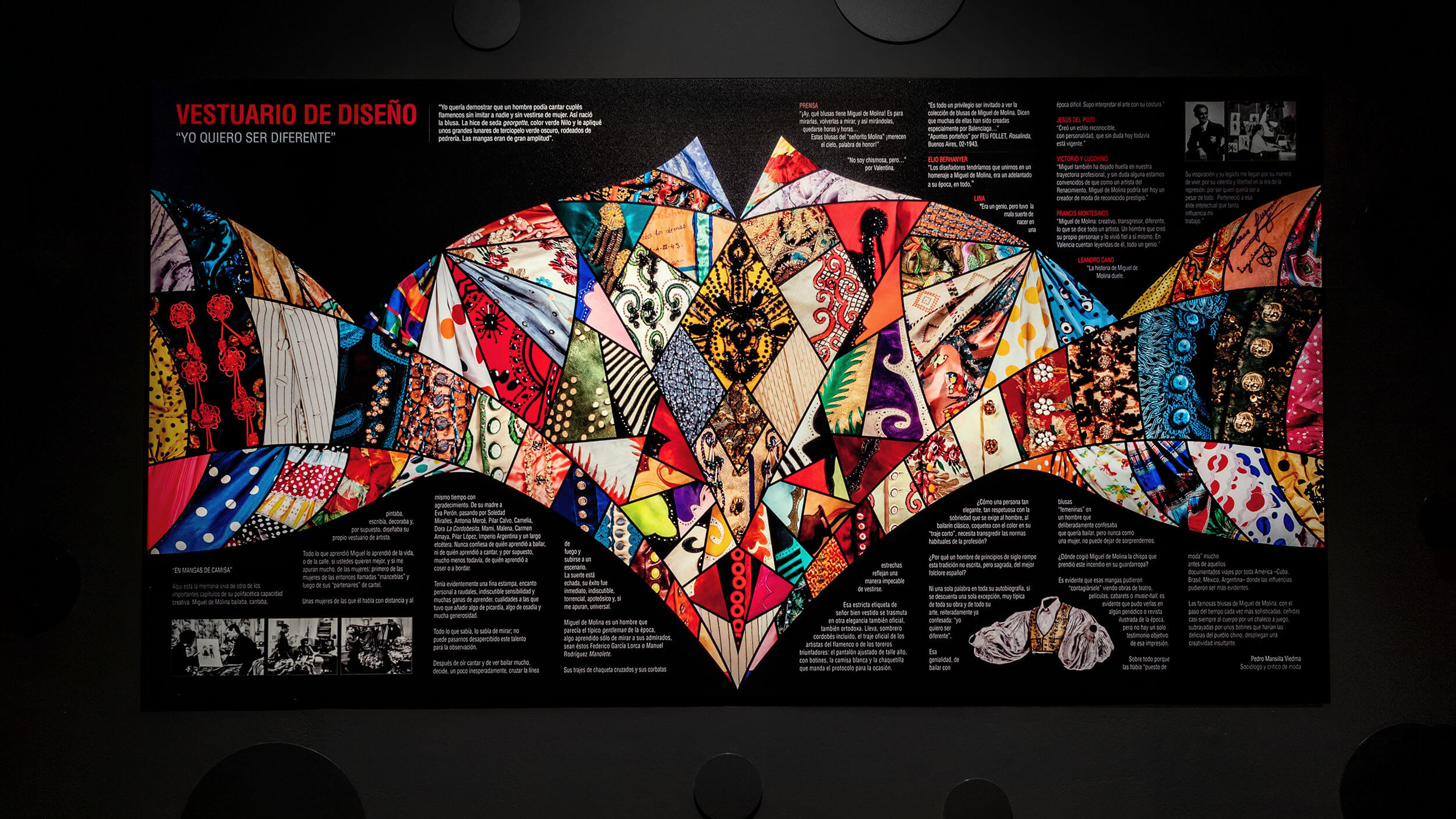 Vestuario de Diseño — costume fabric collage exhibition panel