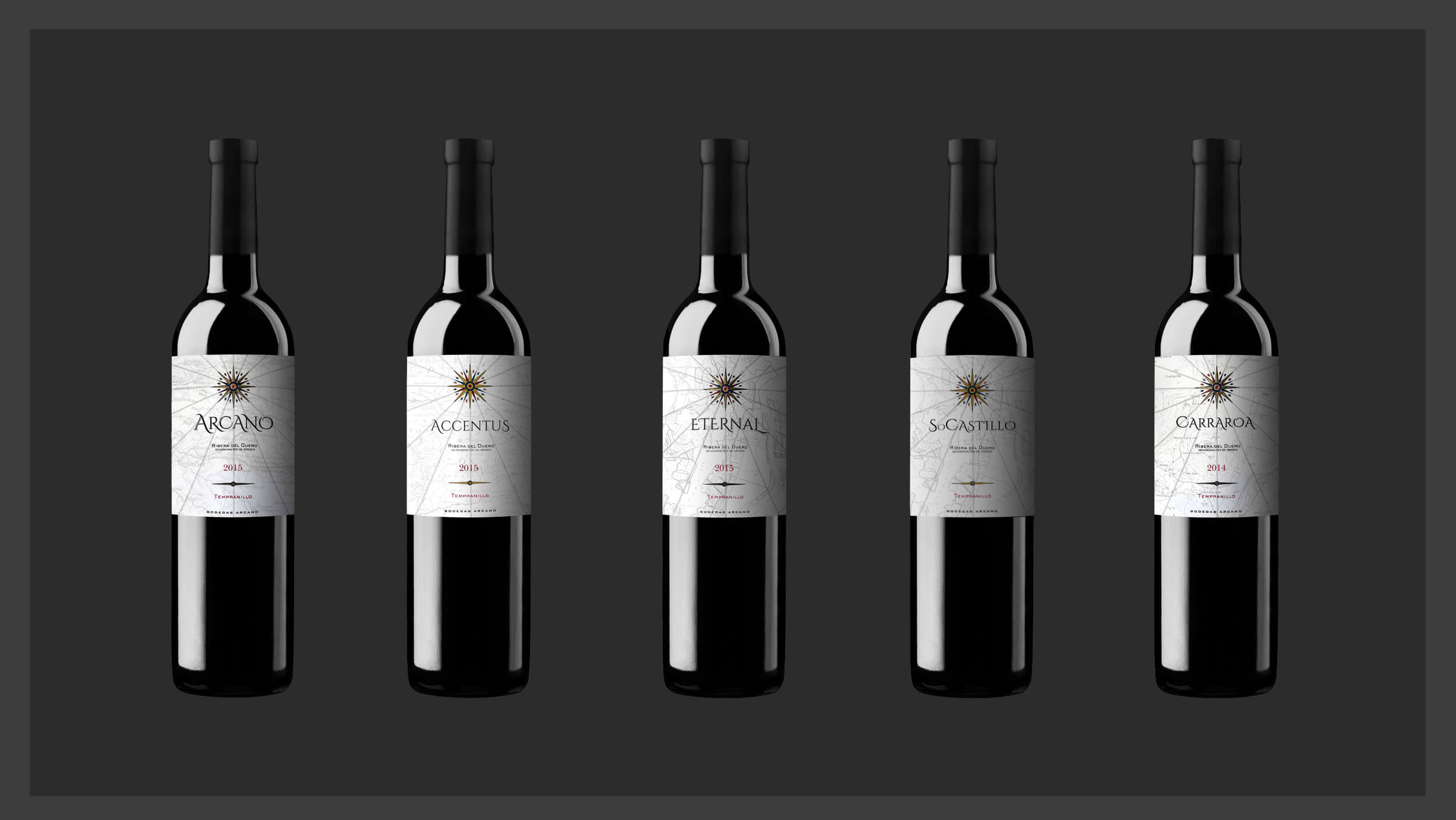Arcano range — Arcano, Accentus, Eternal, S. Castilla and Carraroa bottles