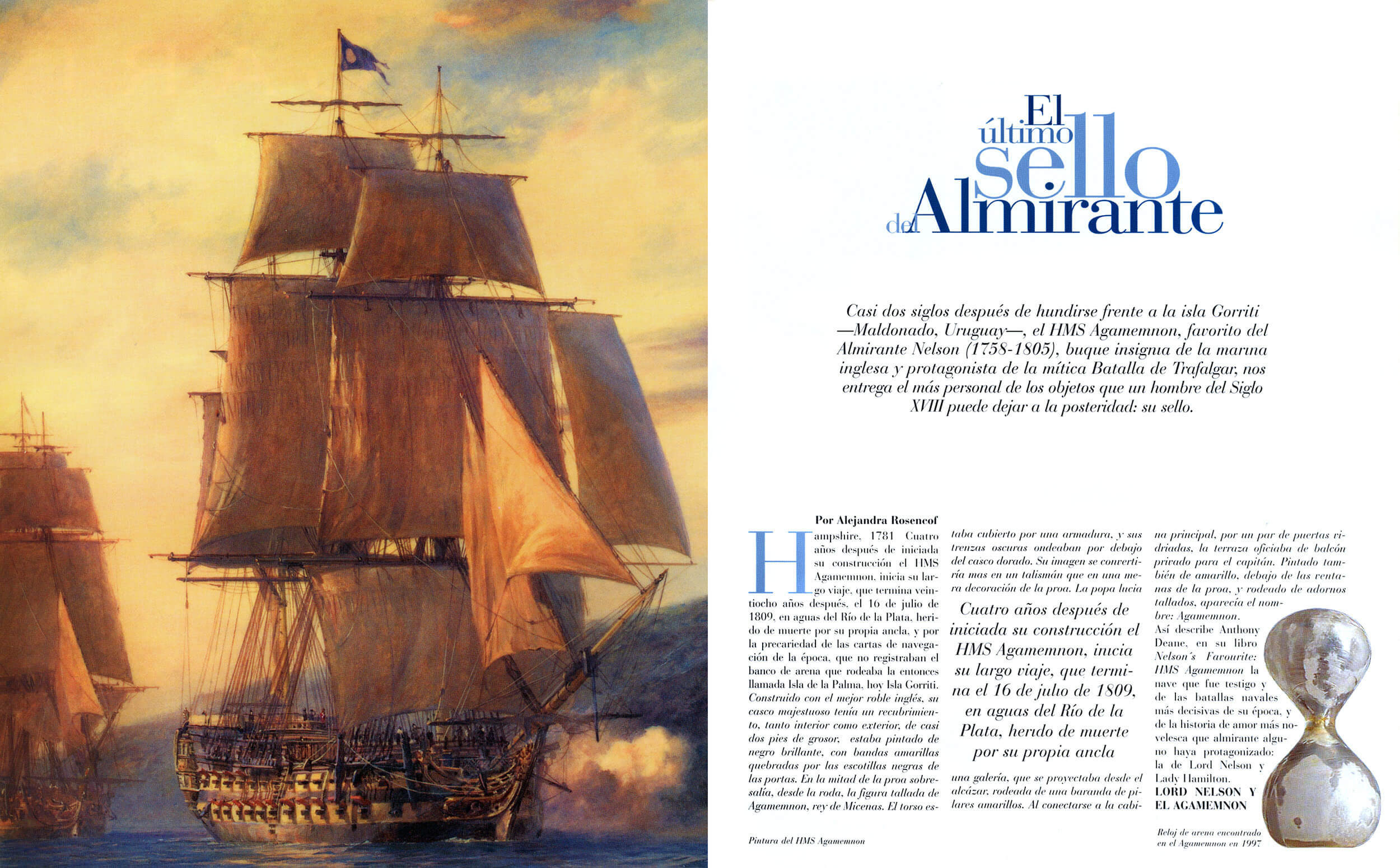 Editorial spread — 'El sello del Almirante', historic galleon painting
