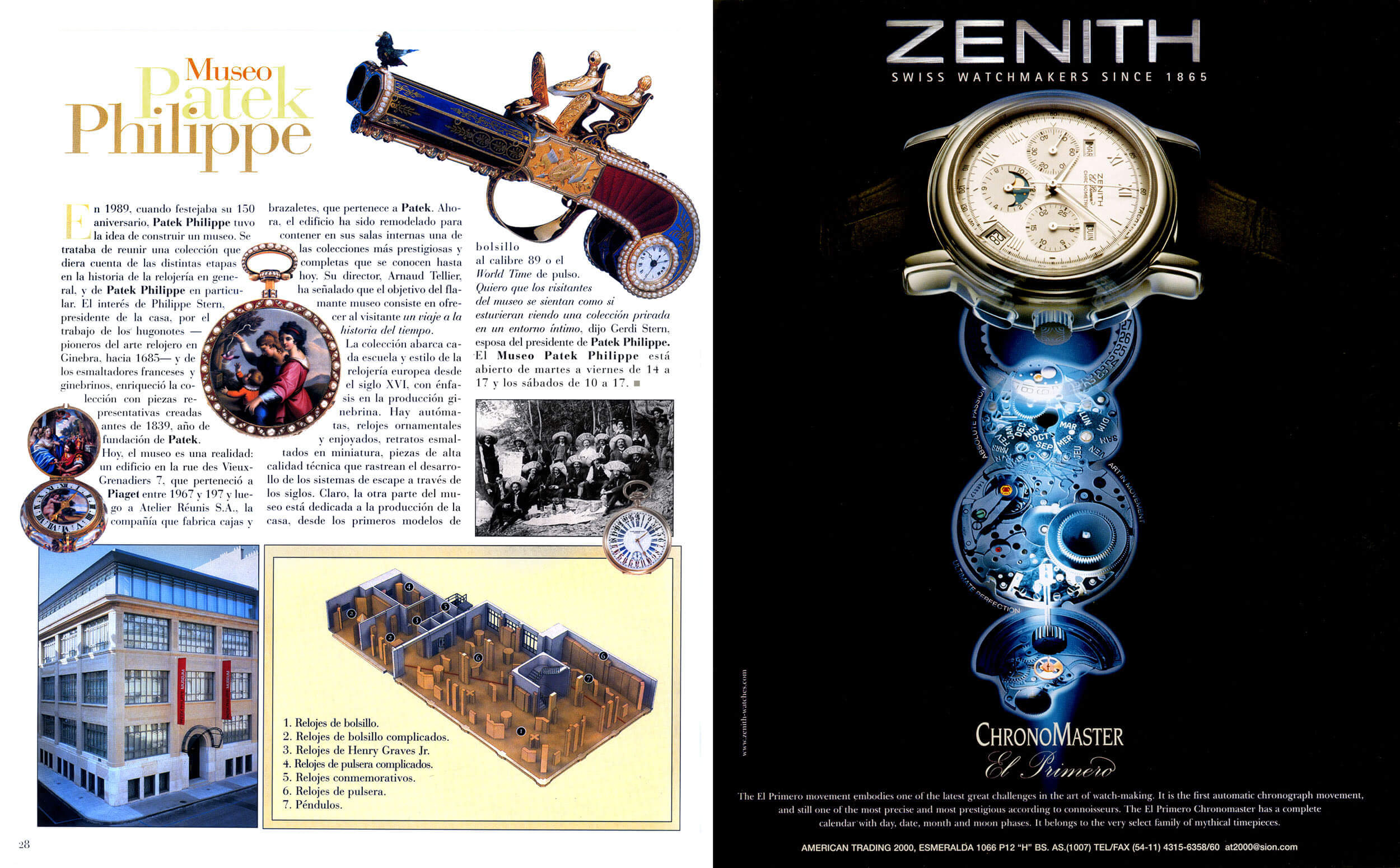 Editorial spread — Philippe building and Zenith ChronoMaster feature