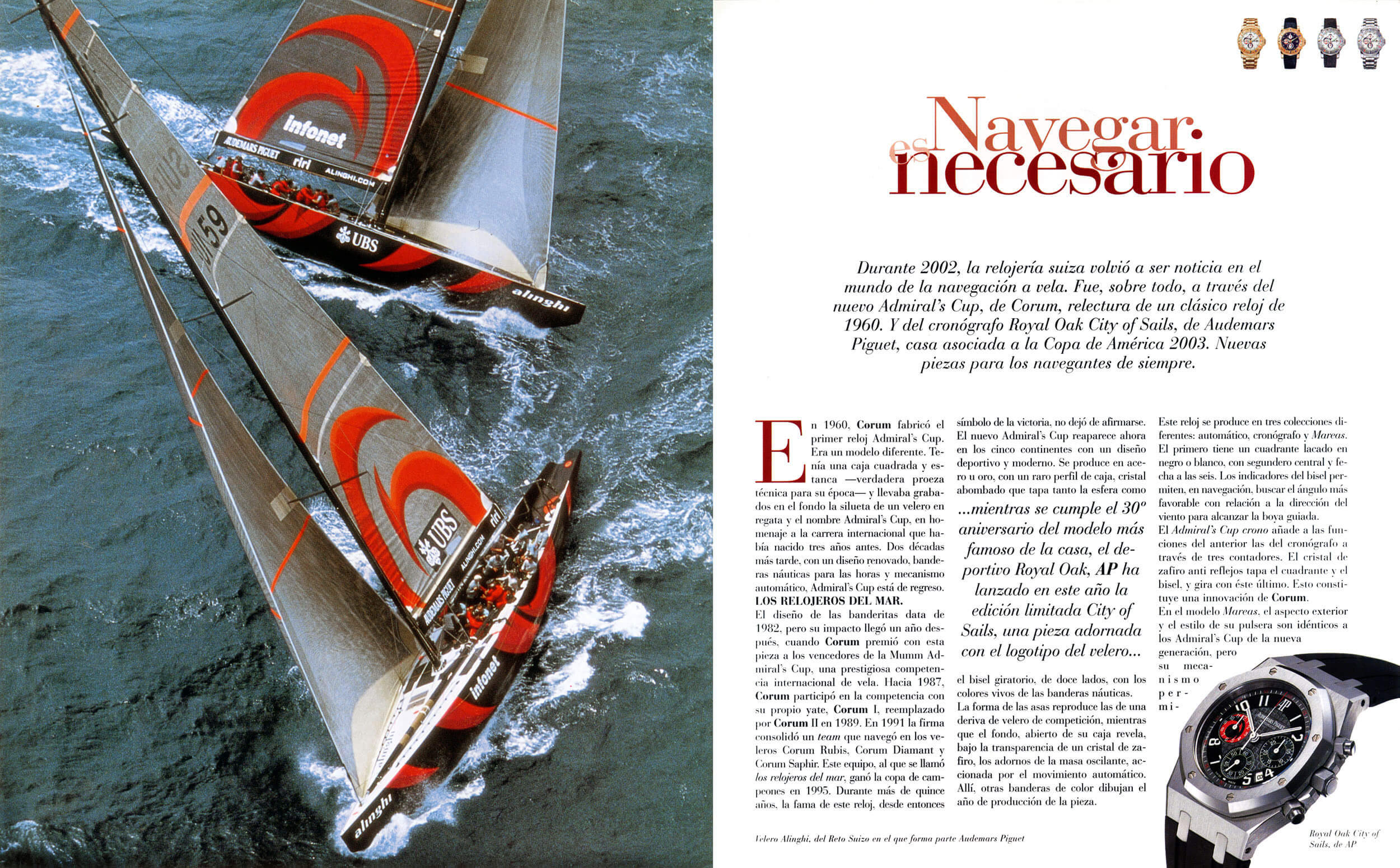 Editorial spread — 'Navegar es necesario', ocean racing yacht